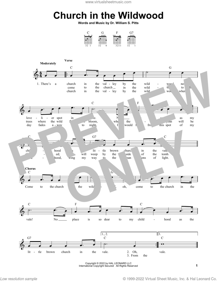 Church In The Wildwood sheet music for guitar solo (chords) by Dr. William S. Pitts, easy guitar (chords)