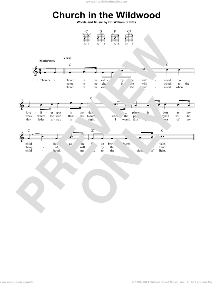 Church In The Wildwood sheet music for guitar solo (chords) by Dr. William S. Pitts, easy guitar (chords)