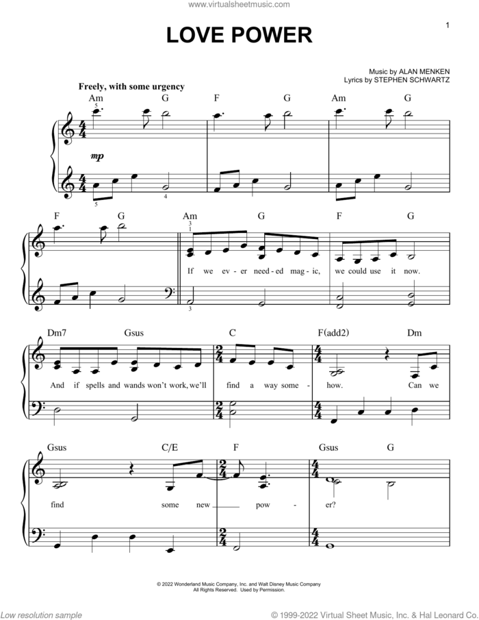 Love Power (from Disenchanted) sheet music for piano solo by Idina Menzel, Alan Menken and Stephen Schwartz, easy skill level