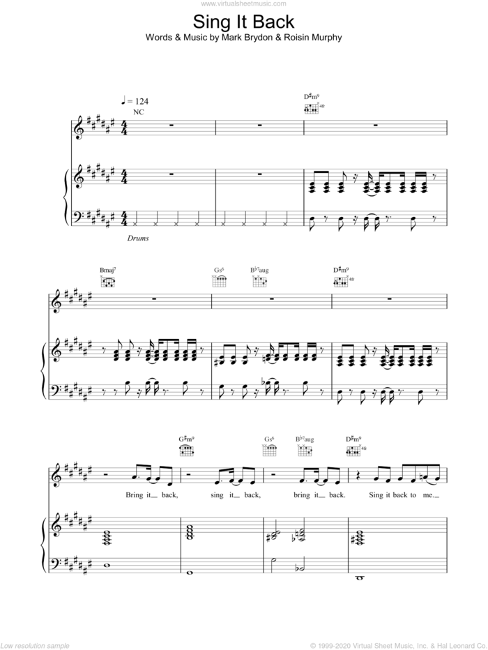 Sing It Back sheet music for voice, piano or guitar by Moloko, intermediate skill level