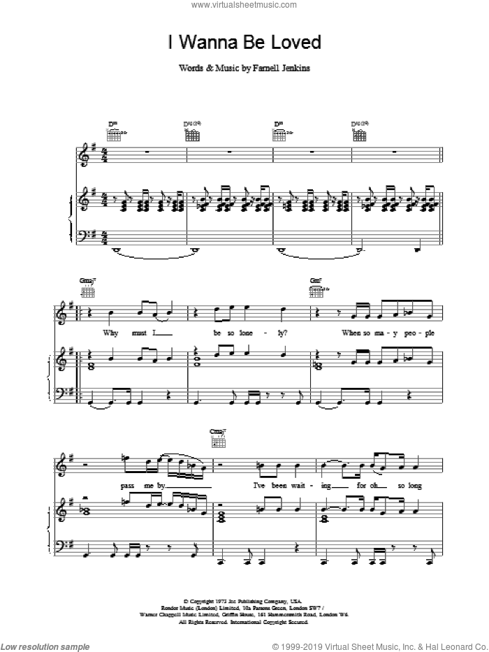 I Wanna Be Loved sheet music for voice, piano or guitar by Elvis Costello, intermediate skill level