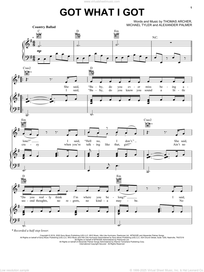 Got What I Got sheet music for voice, piano or guitar by Jason Aldean, Alex Palmer, Michael Tyler and Thomas Archer, intermediate skill level