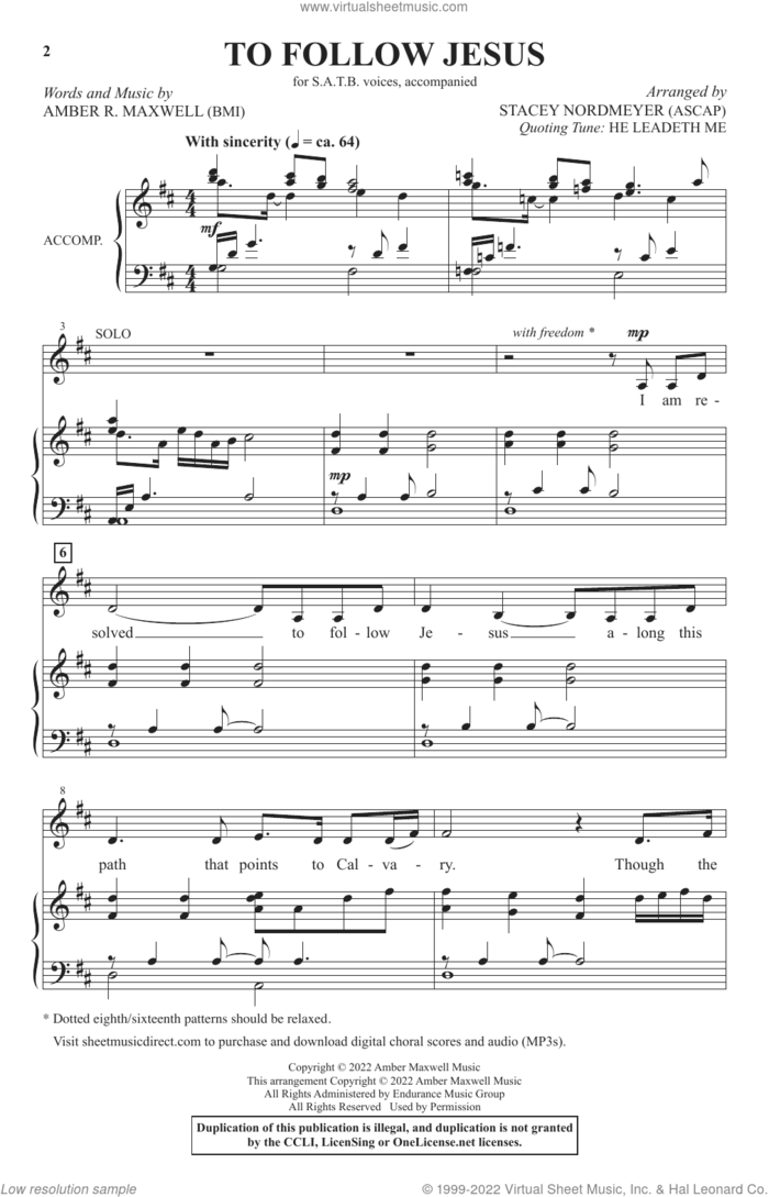 To Follow Jesus (arr. Stacey Nordmeyer) sheet music for choir (SATB: soprano, alto, tenor, bass) by Amber R. Maxwell and Stacey Nordmeyer, intermediate skill level