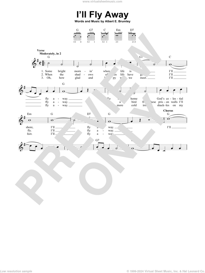 I'll Fly Away (arr. Fred Sokolow) sheet music for guitar solo (chords) by Albert E. Brumley, easy guitar (chords)