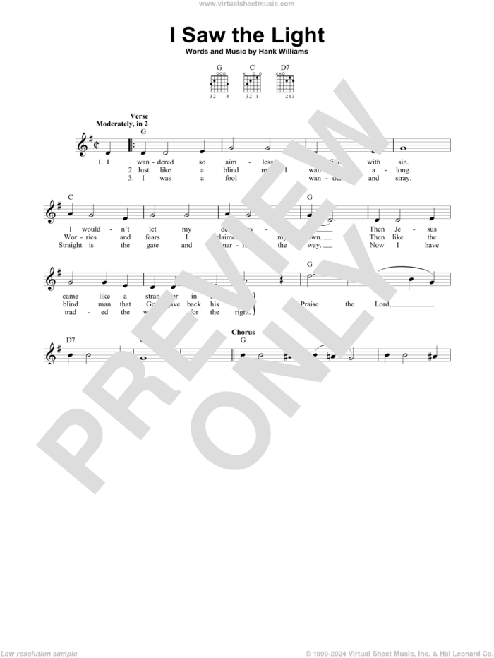 I Saw The Light sheet music for guitar solo (chords) by Hank Williams, easy guitar (chords)