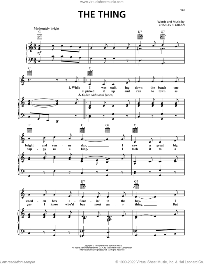 The Thing sheet music for voice, piano or guitar by Charles Grean, intermediate skill level