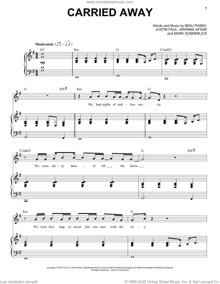 Carried Away (from Lyle, Lyle, Crocodile) sheet music for voice and piano by Shawn Mendes, Arianna Afsar, Benj Pasek, Justin Paul and Mark Sonnenblick, intermediate skill level
