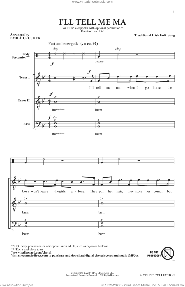 A Celtic Collection (A Cappella Songs for Tenor Bass Chorus) sheet music for choir by Emily Crocker and John Leavitt, Emily Crocker and John Leavitt, intermediate skill level