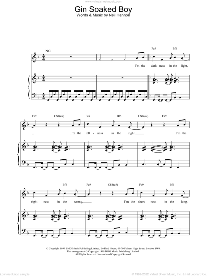 Gin Soaked Boy sheet music for voice, piano or guitar by The Divine Comedy, intermediate skill level