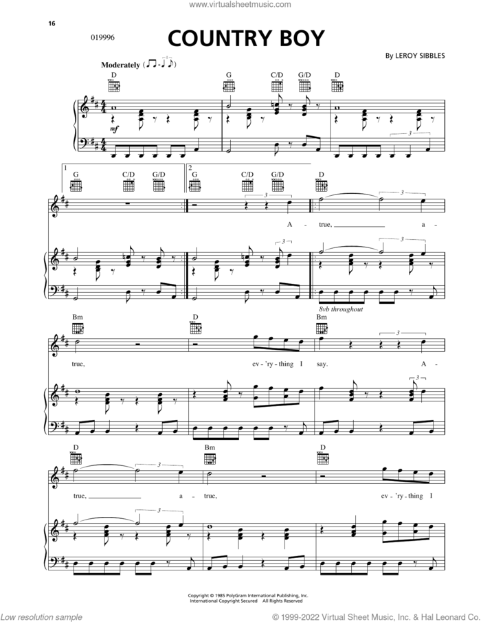 Country Boy sheet music for voice, piano or guitar by The Heptones and Leroy Sibbles, intermediate skill level