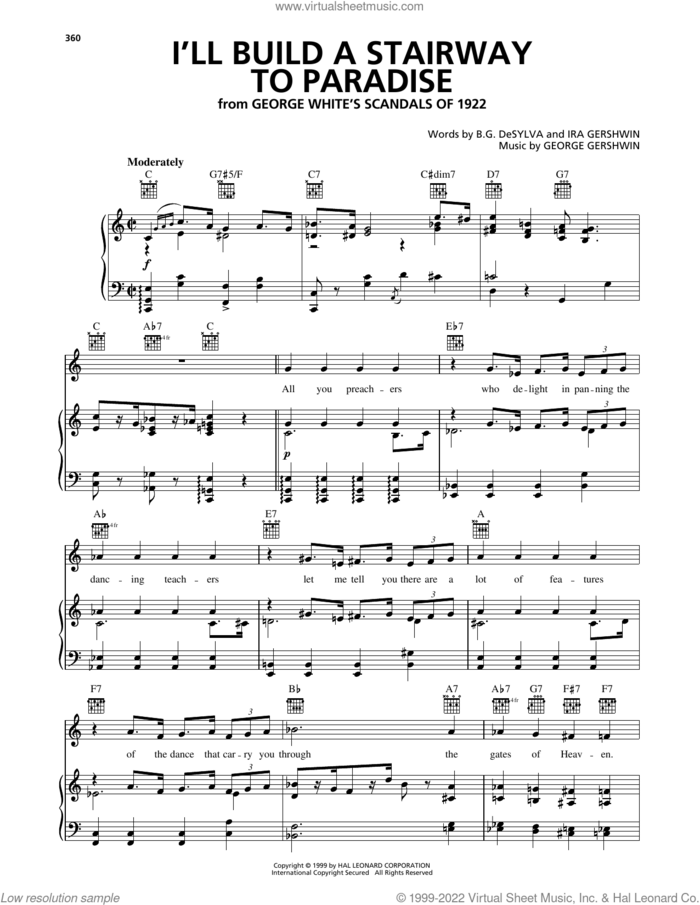 I'll Build A Stairway To Paradise sheet music for voice, piano or guitar by George Gershwin, Buddy DeSylva and Ira Gershwin, intermediate skill level