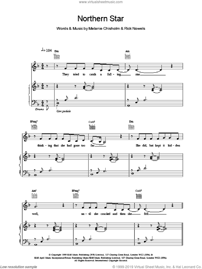 Northern Star sheet music for voice, piano or guitar by Chisholm Melanie, intermediate skill level
