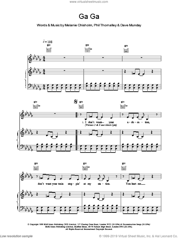 Ga Ga sheet music for voice, piano or guitar by Chisholm Melanie, intermediate skill level