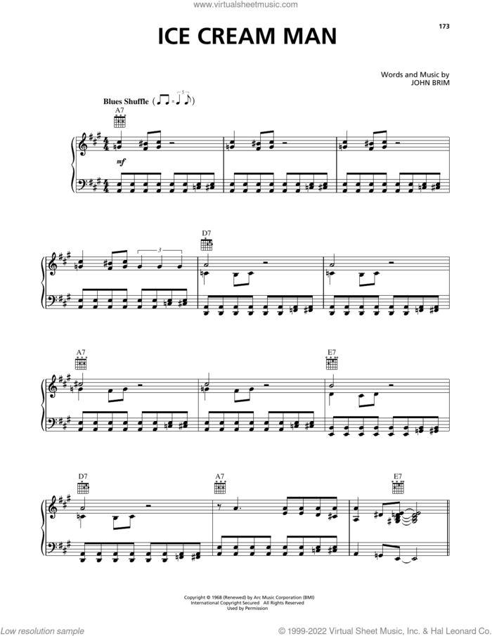 Ice Cream Man sheet music for voice, piano or guitar by John Brim and Edward Van Halen, intermediate skill level