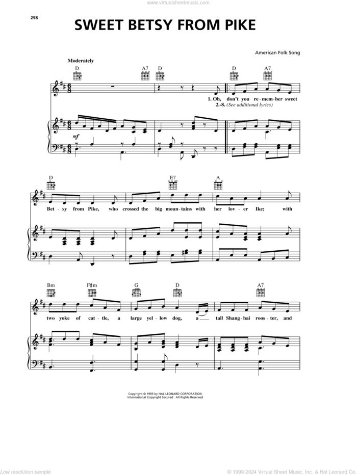 Sweet Betsy From Pike sheet music for voice, piano or guitar by American Folksong, intermediate skill level