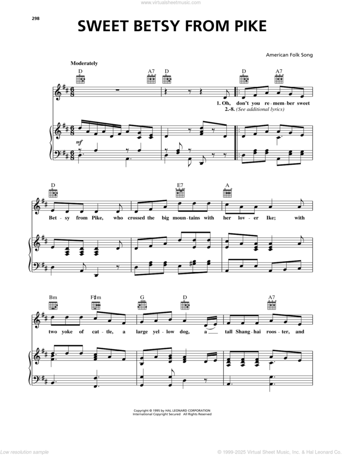 Sweet Betsy From Pike sheet music for voice, piano or guitar by American Folksong, intermediate skill level