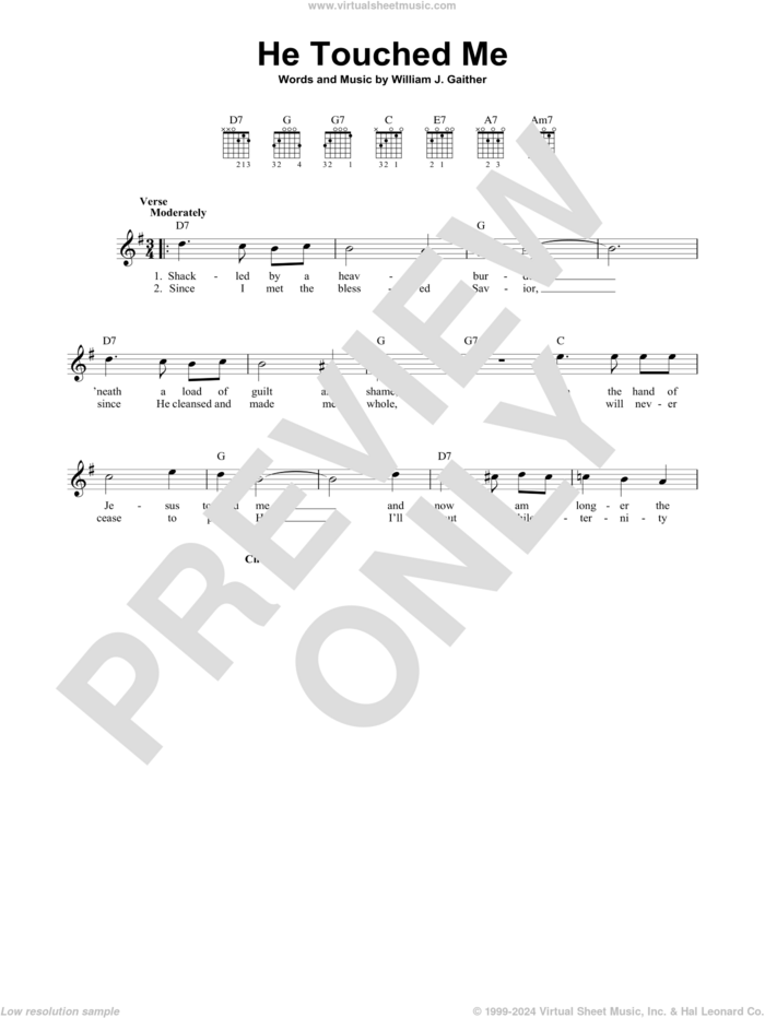 He Touched Me sheet music for guitar solo (chords) by Gaither Vocal Band and William J. Gaither, easy guitar (chords)