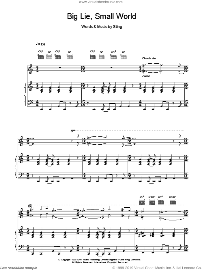 Big Lie Small World sheet music for voice, piano or guitar by Sting, intermediate skill level
