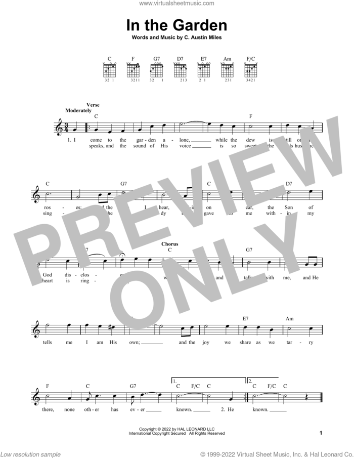 In The Garden sheet music for guitar solo (chords) by C. Austin Miles, easy guitar (chords)