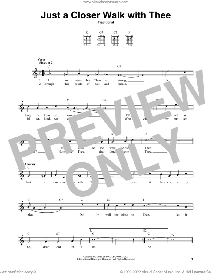 Just A Closer Walk With Thee sheet music for guitar solo (chords) by Kenneth Morris and Miscellaneous, easy guitar (chords)