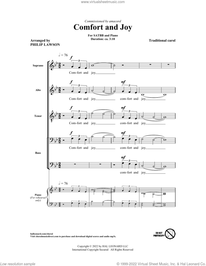 Comfort And Joy (arr. Philip Lawson) sheet music for choir (SATBB)  and Philip Lawson, intermediate skill level