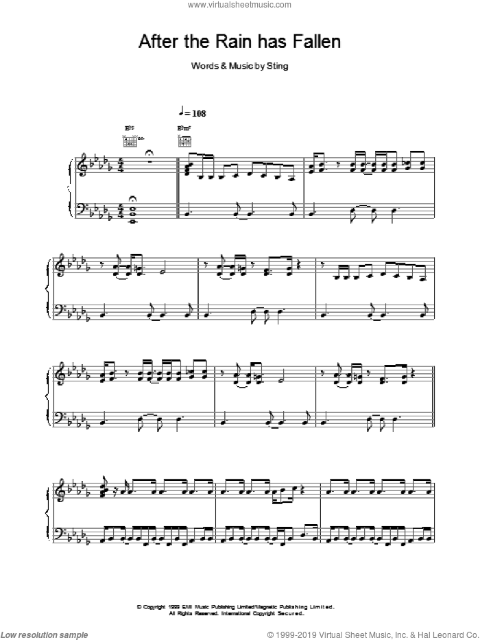 After The Rain Has Fallen sheet music for voice, piano or guitar by Sting, intermediate skill level