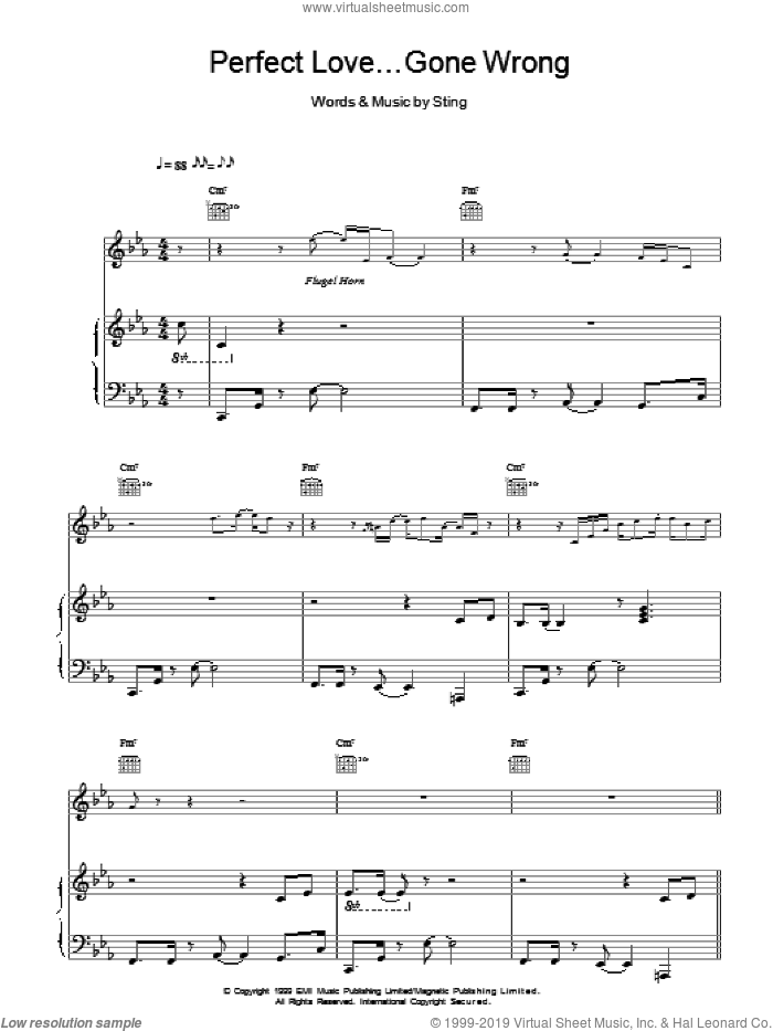 Perfect Love Gone Wrong sheet music for voice, piano or guitar by Sting, intermediate skill level