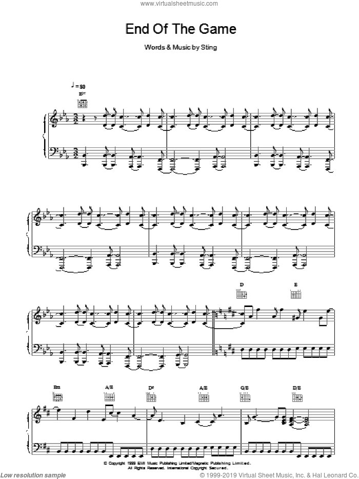 End Of The Game sheet music for voice, piano or guitar by Sting, intermediate skill level