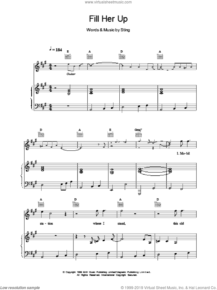 Fill Her Up sheet music for voice, piano or guitar by Sting, intermediate skill level