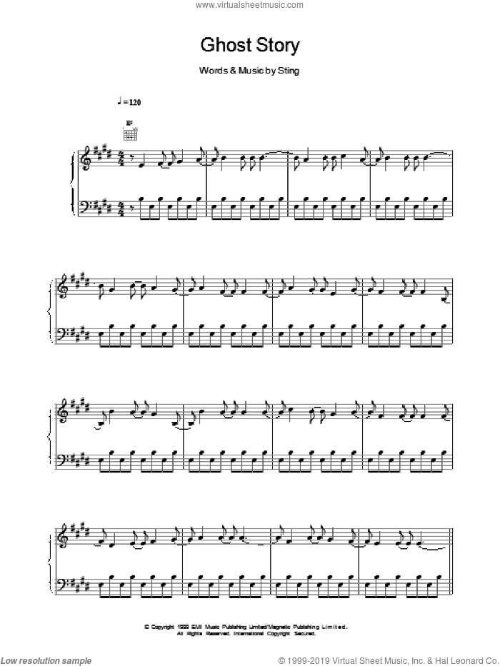 Ghost Story sheet music for voice, piano or guitar by Sting, intermediate skill level
