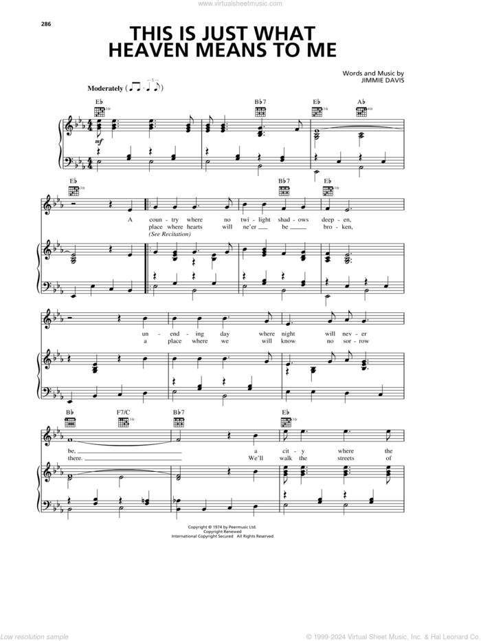 This Is Just What Heaven Means To Me sheet music for voice, piano or guitar by Jimmie Davis, intermediate skill level
