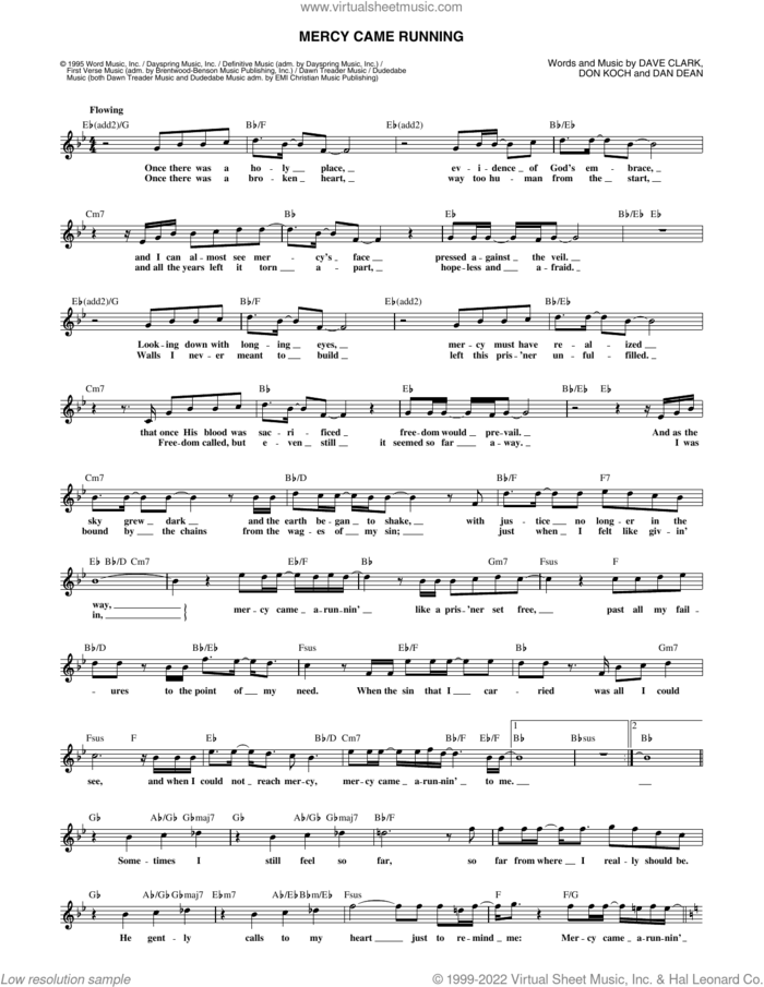 Mercy Came Running sheet music for voice and other instruments (fake book) by Phillips, Craig & Dean, Dan Dean, Dave Clark and Don Koch, intermediate skill level