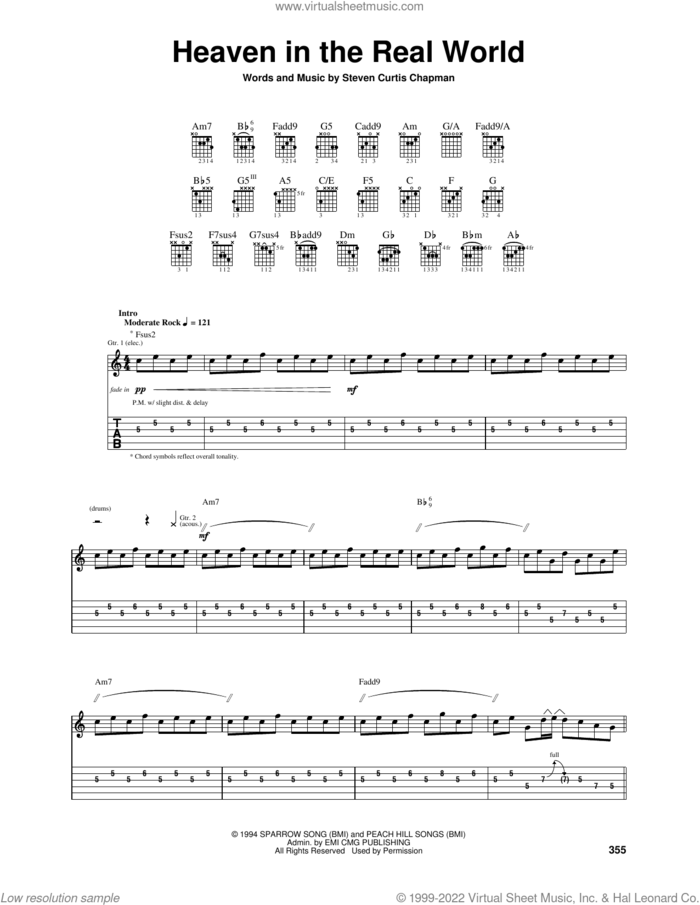 Heaven In The Real World sheet music for guitar (tablature) by Steven Curtis Chapman, intermediate skill level