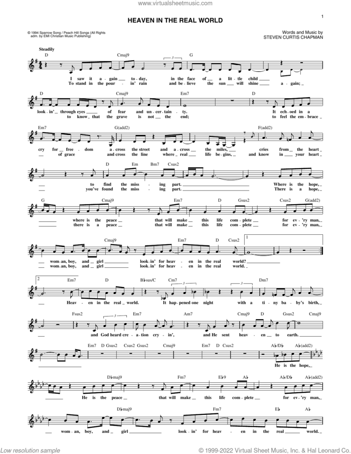Heaven In The Real World sheet music for voice and other instruments (fake book) by Steven Curtis Chapman, intermediate skill level