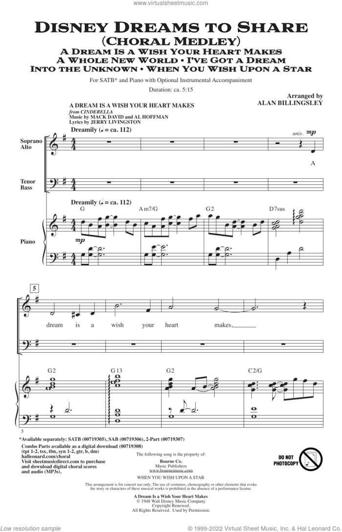 Disney Dreams To Share (Choral Medley) sheet music for choir (SATB: soprano, alto, tenor, bass) by Alan Billingsley, intermediate skill level