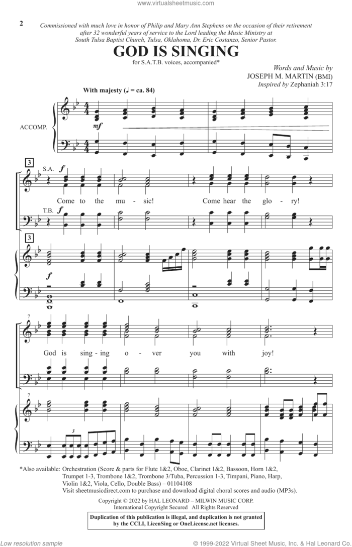 God Is Singing sheet music for choir (SATB: soprano, alto, tenor, bass) by Joseph M. Martin and Zephaniah 3:17, intermediate skill level