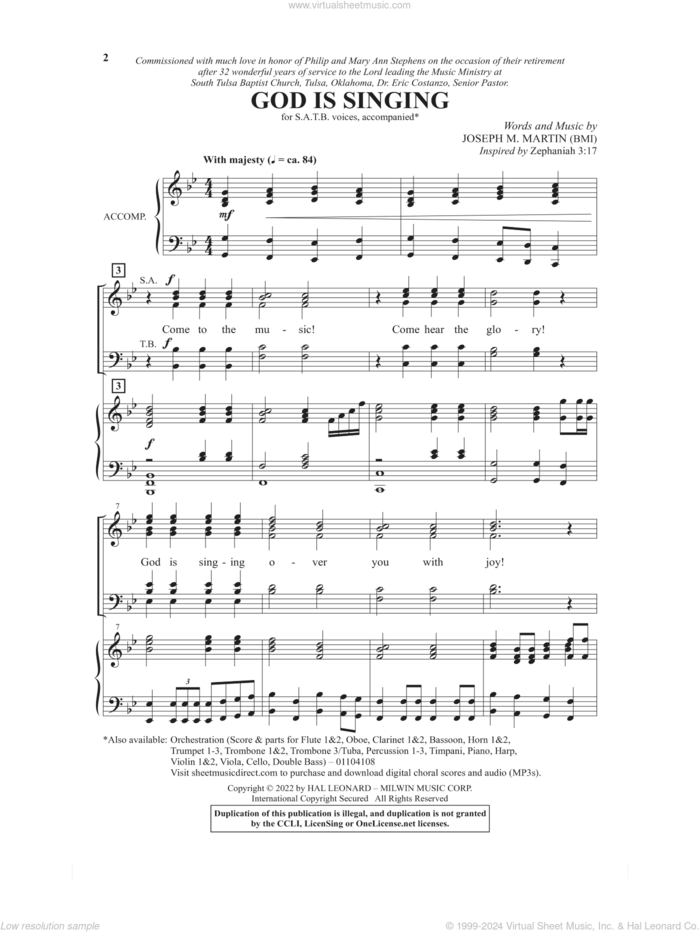 God Is Singing sheet music for choir (SATB: soprano, alto, tenor, bass) by Joseph M. Martin and Zephaniah 3:17, intermediate skill level