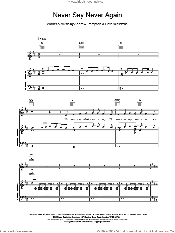 Never Say Never Again sheet music for voice, piano or guitar by Steps, intermediate skill level