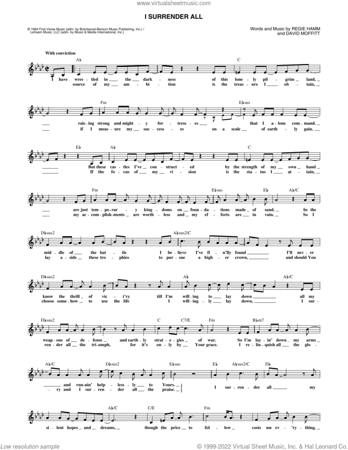 I Surrender All sheet music for voice and other instruments (fake book) by Clay Crosse, David Moffitt and Regie Hamm, intermediate skill level