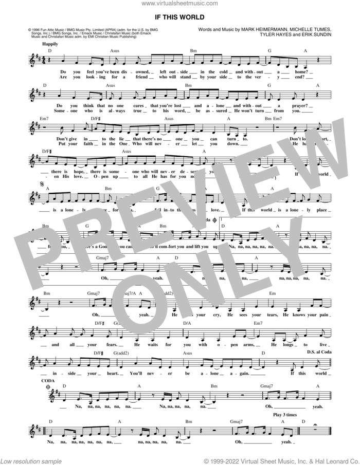 If This World sheet music for voice and other instruments (fake book) by Jaci Velasquez, Erik Sundin, Mark Heimermann, Michelle Tumes and Tyler Hayes-Bieck, intermediate skill level