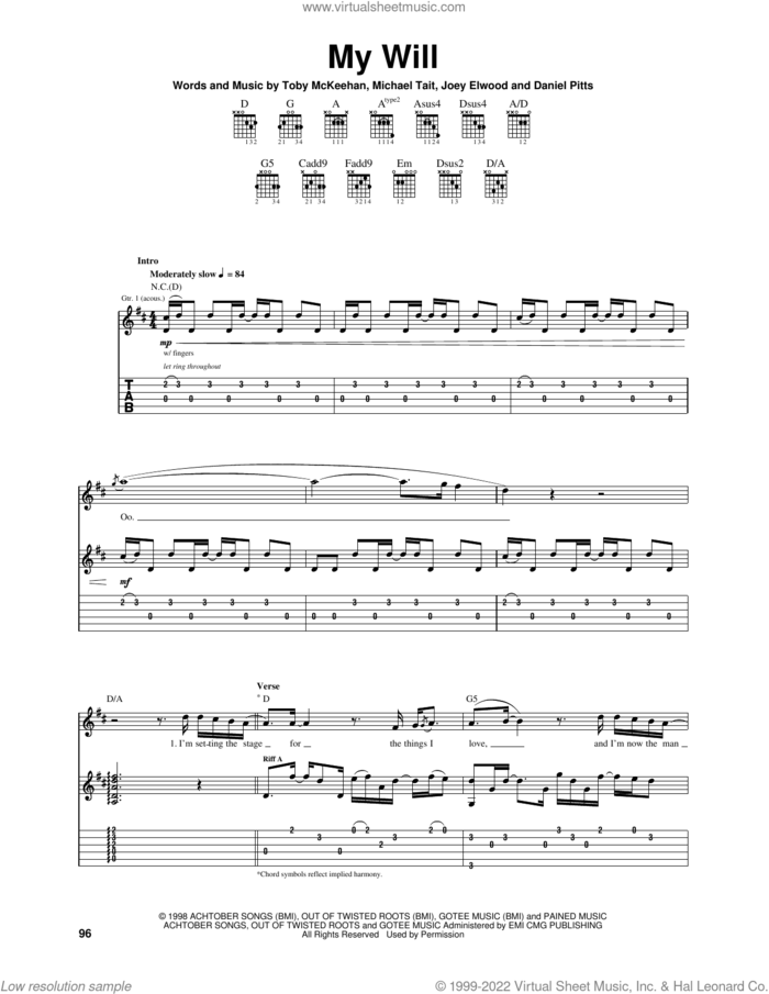 My Will sheet music for guitar (tablature) by dc Talk, Daniel Pitts, Joey Elwood, Michael Tait and Toby McKeehan, intermediate skill level