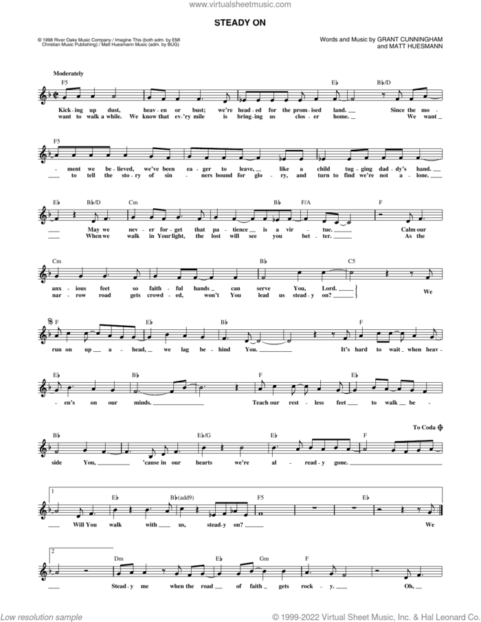 Steady On sheet music for voice and other instruments (fake book) by Point Of Grace, Grant Cunningham and Matt Huesmann, intermediate skill level