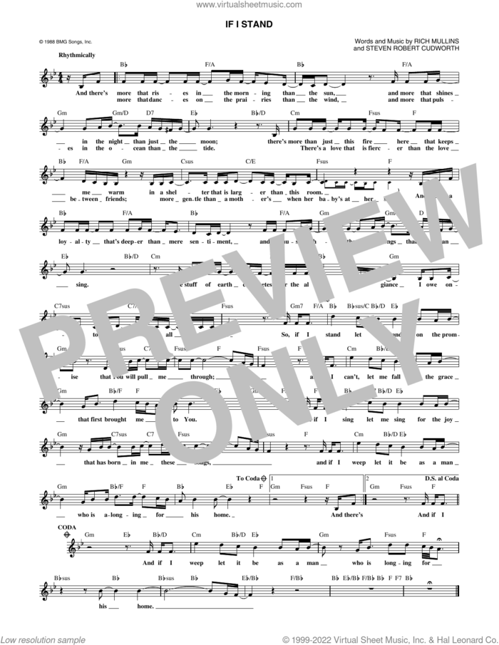 If I Stand sheet music for voice and other instruments (fake book) by Rich Mullins and Steve Cudworth, intermediate skill level