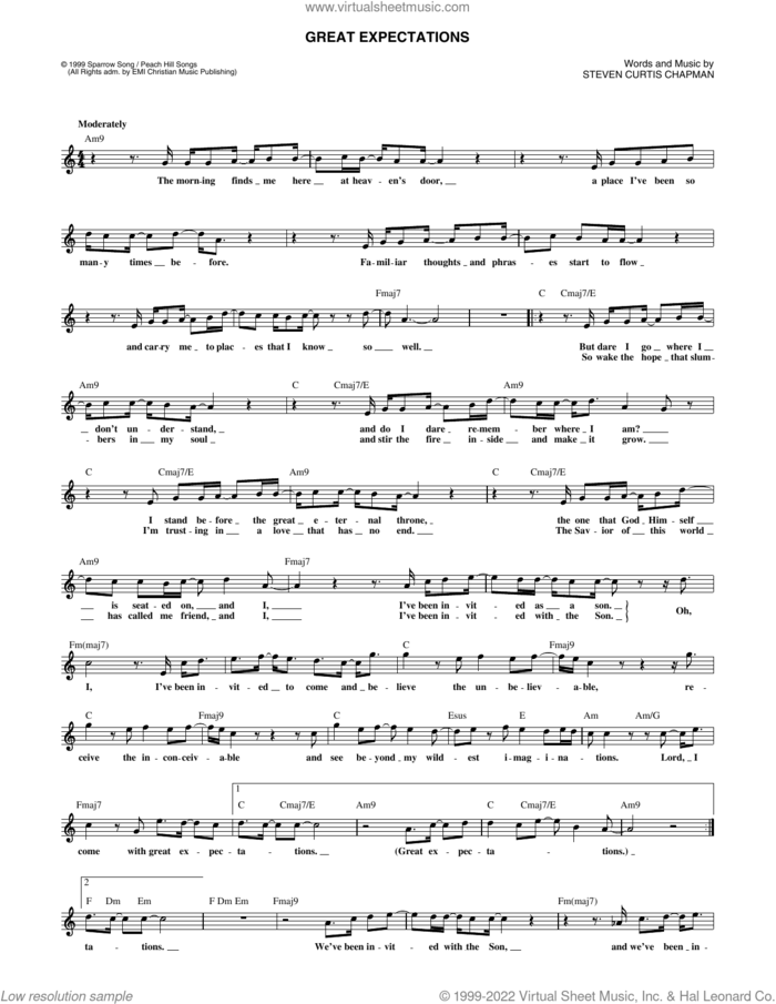 Great Expectations sheet music for voice and other instruments (fake book) by Steven Curtis Chapman, intermediate skill level