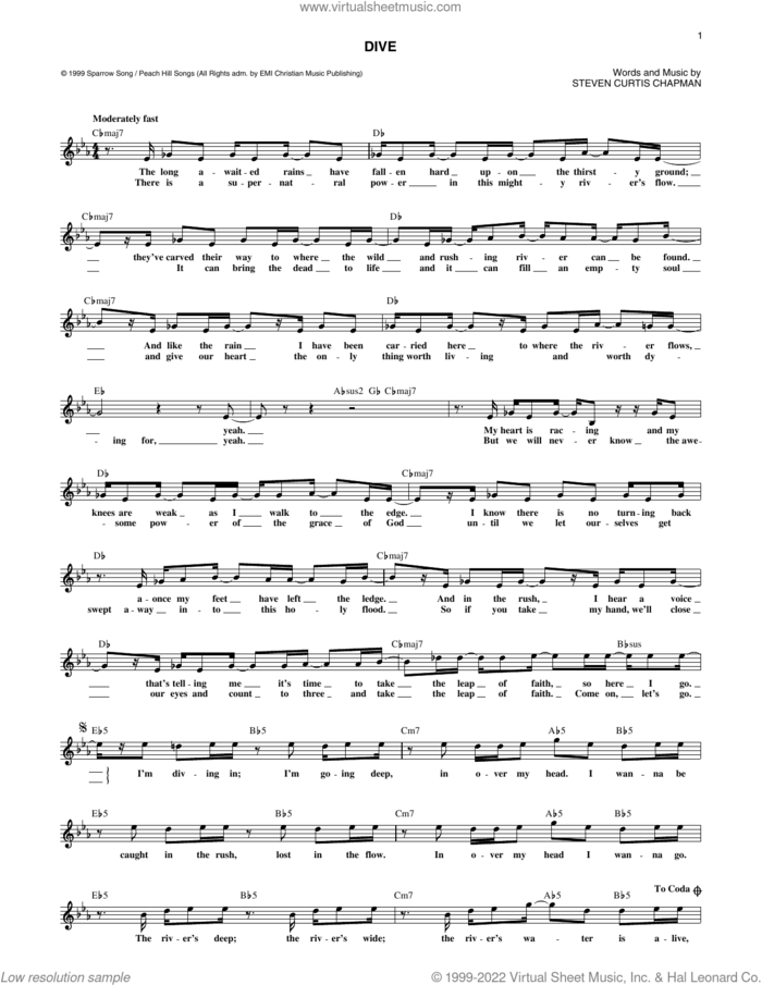 Dive sheet music for voice and other instruments (fake book) by Steven Curtis Chapman, intermediate skill level