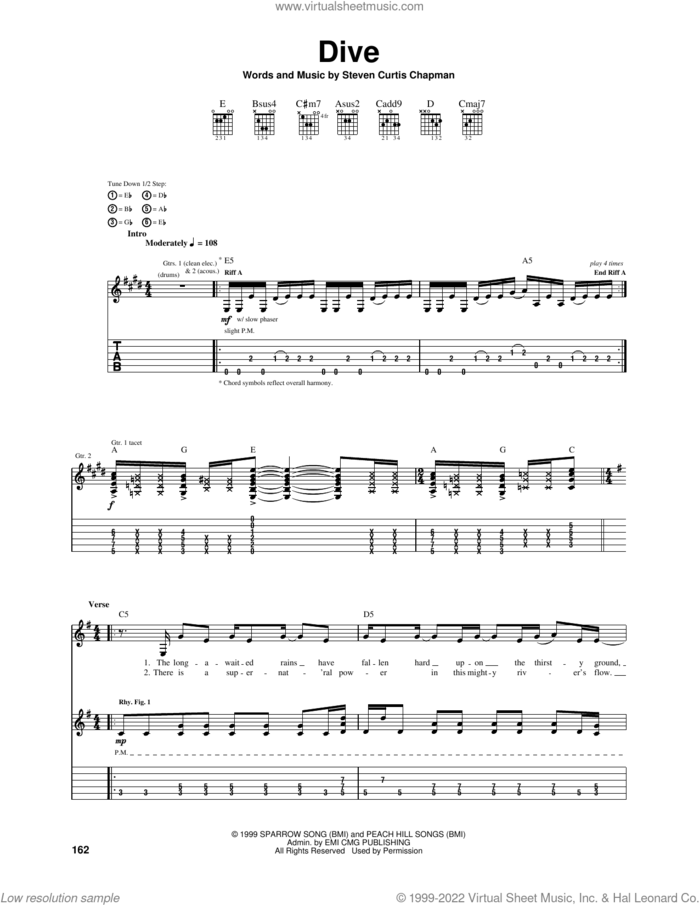 Dive sheet music for guitar (tablature) by Steven Curtis Chapman, intermediate skill level
