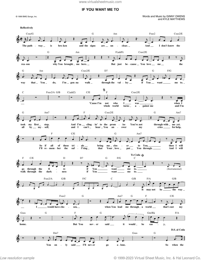 If You Want Me To sheet music for voice and other instruments (fake book) by Ginny Owens and Kyle Matthews, intermediate skill level