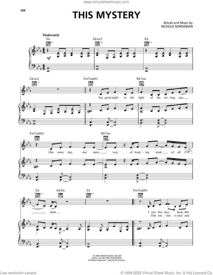 This Mystery sheet music for voice, piano or guitar by Nichole Nordeman, intermediate skill level