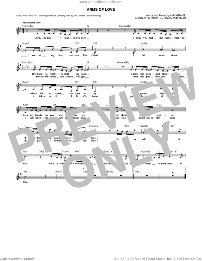Arms Of Love sheet music for voice and other instruments (fake book) by Amy Grant, Gary Chapman and Michael W. Smith, intermediate skill level