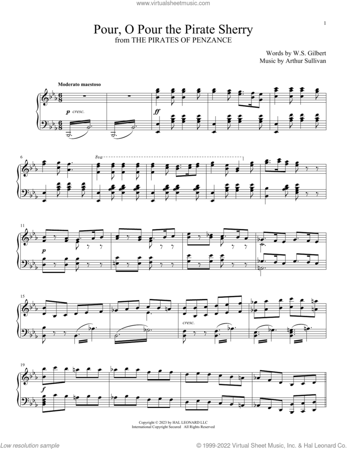 Pour, O Pour The Pirate Sherry (from The Pirates Of Penzance) sheet music for voice and piano by Gilbert & Sullivan, Arthur Sullivan and William S. Gilbert, intermediate skill level